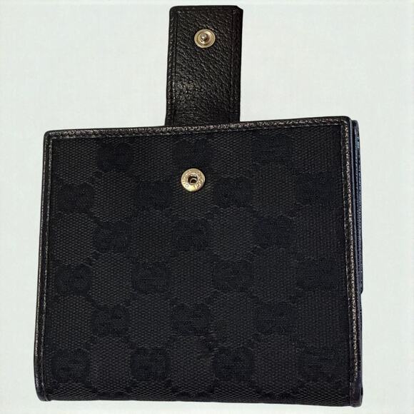 Vintage 90s GUCCI Black Wallet Unisex Double Snap Bifold GG Canvas & Leather COA - Picture 7 of 16